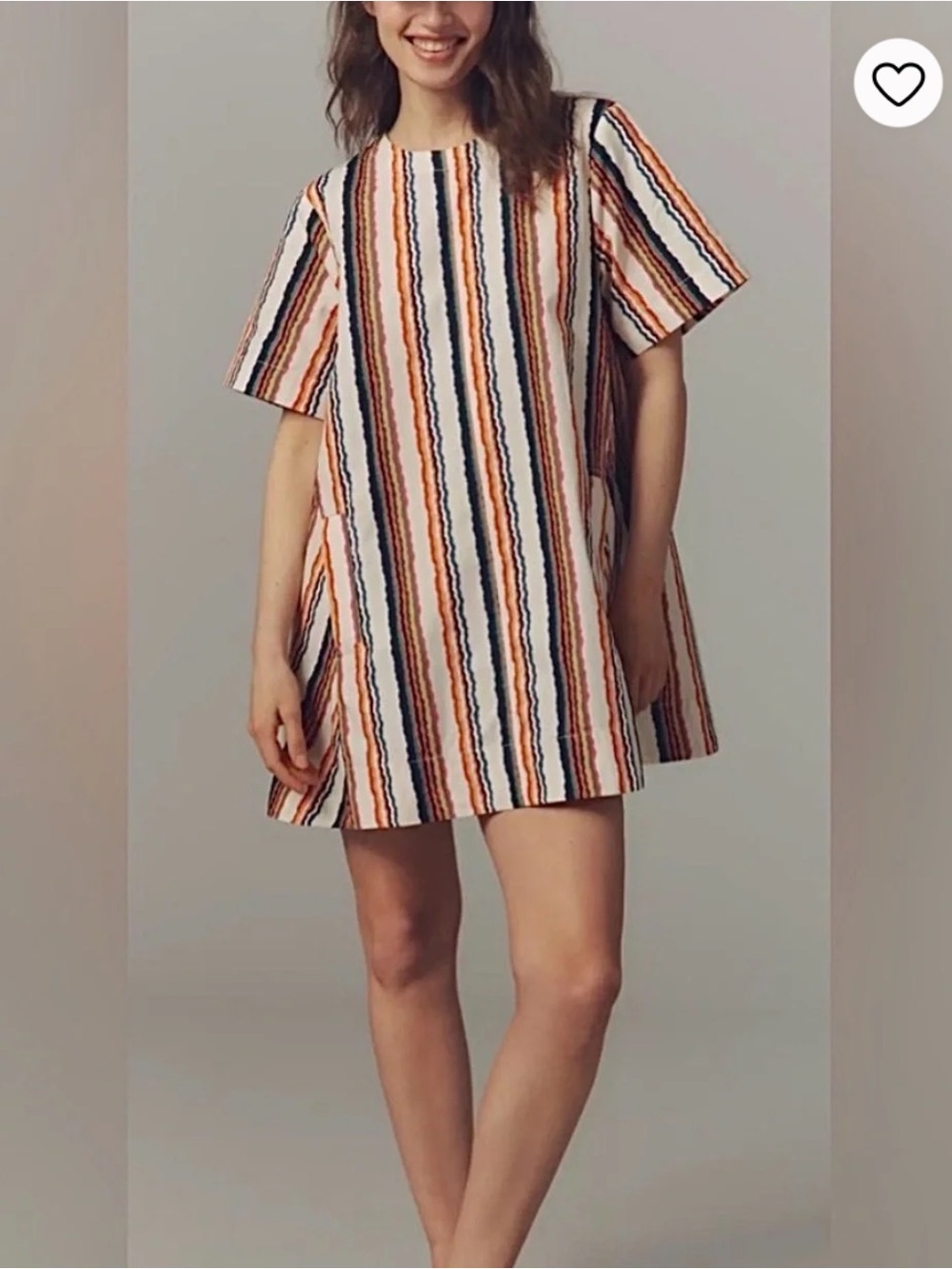Anthropologie Maeve Emmy Short Sleeve Swing Mini Dress in Ivory Pattern